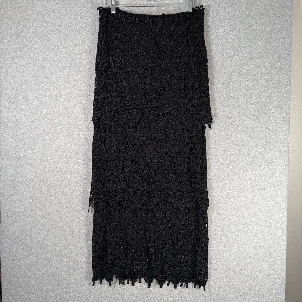 Nicole Bakti Black Lace‎ Skirt Tiered Hem Sheer Eyelet Whimsigoth Fairy 30"